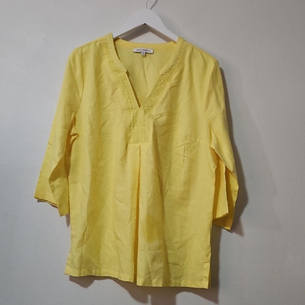 Emily Daniels Yellow Linen Top XL